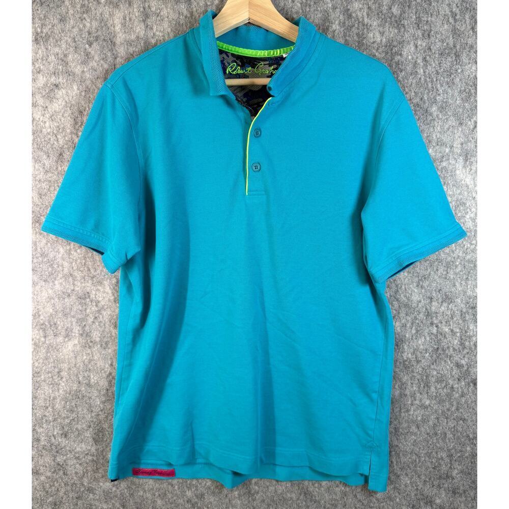 Robert Graham Polo Shirt Mens Large Blue Classic Fit Cotton Polyester Casual